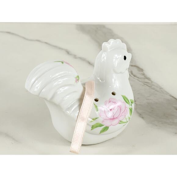Rooster Chicken Potpourri Holder Hanging 4 1/4" Pink Rose Design 90s Porcelain - Picture 7 of 15